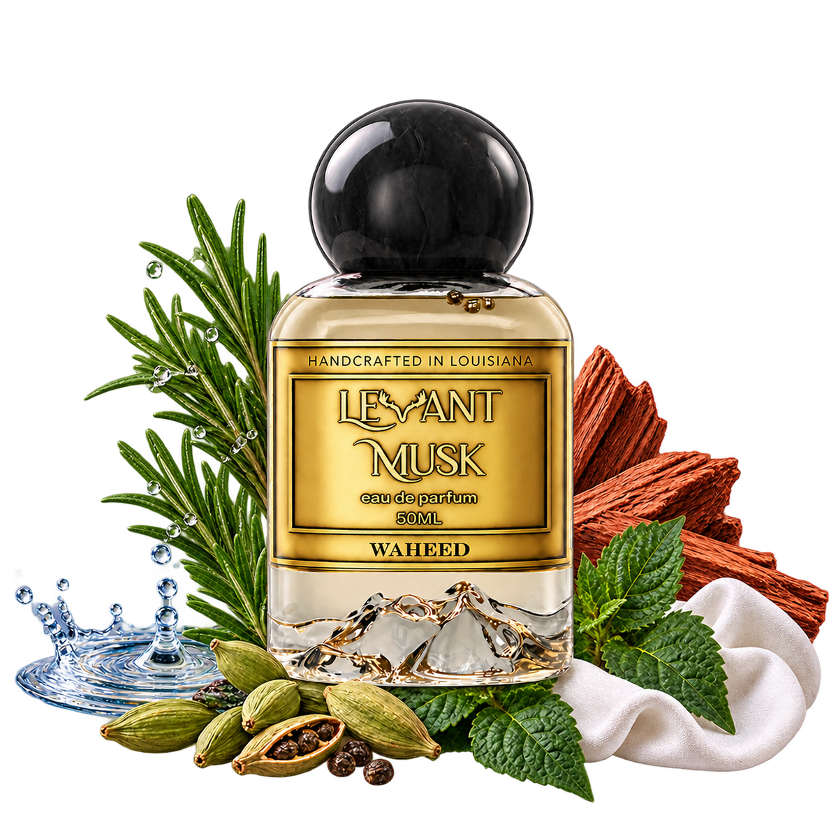 WAHEED by Levant Musk bottle with notes cutout
