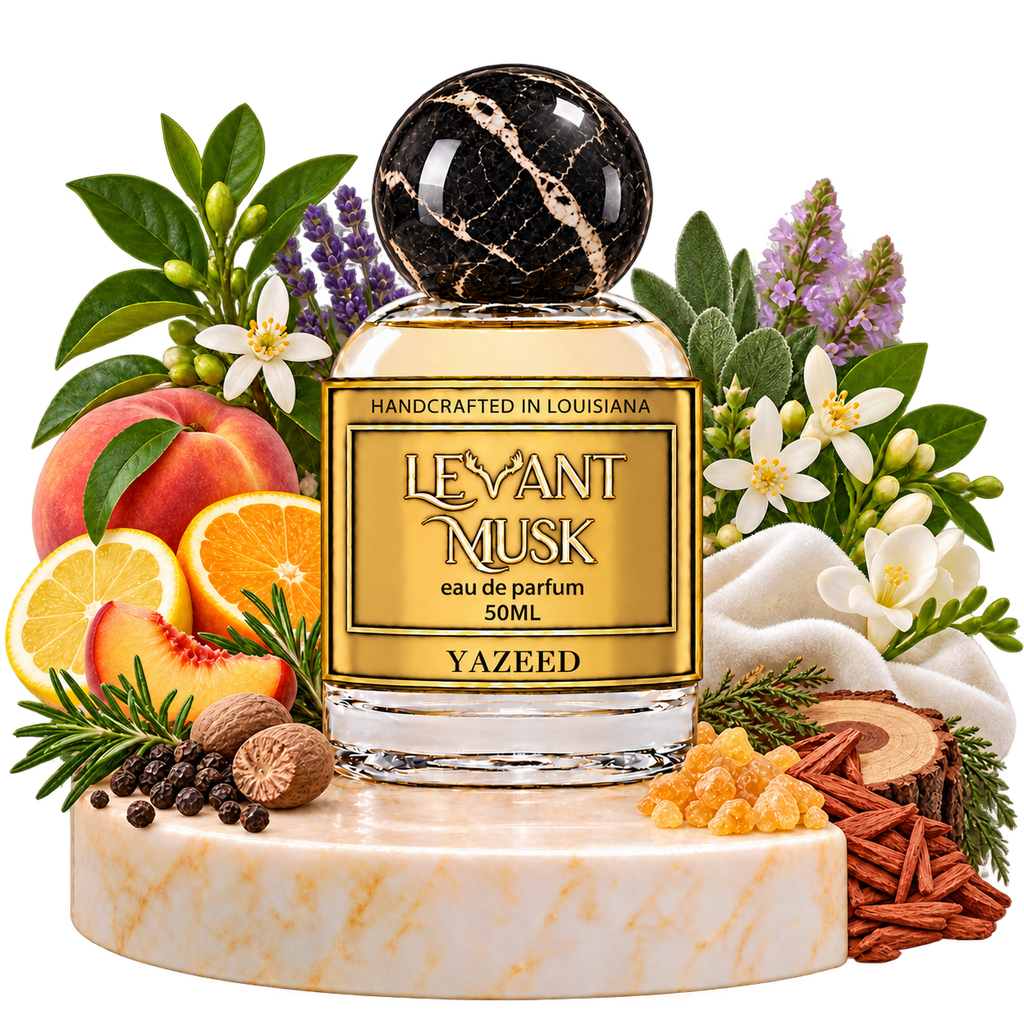 YAZEED by Levant Musk bottle with notes cutout