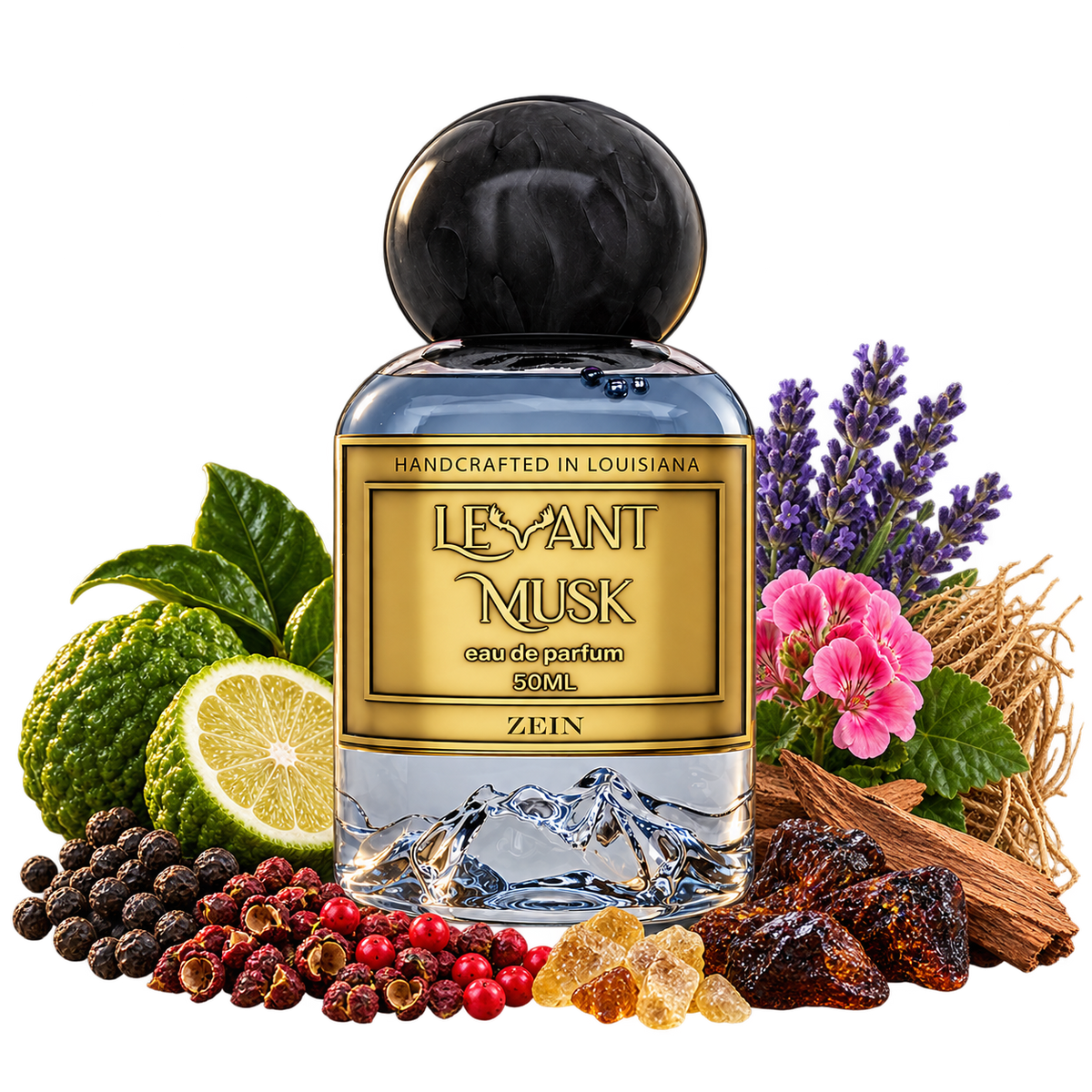 ZEIN by Levant Musk bottle with notes cutout