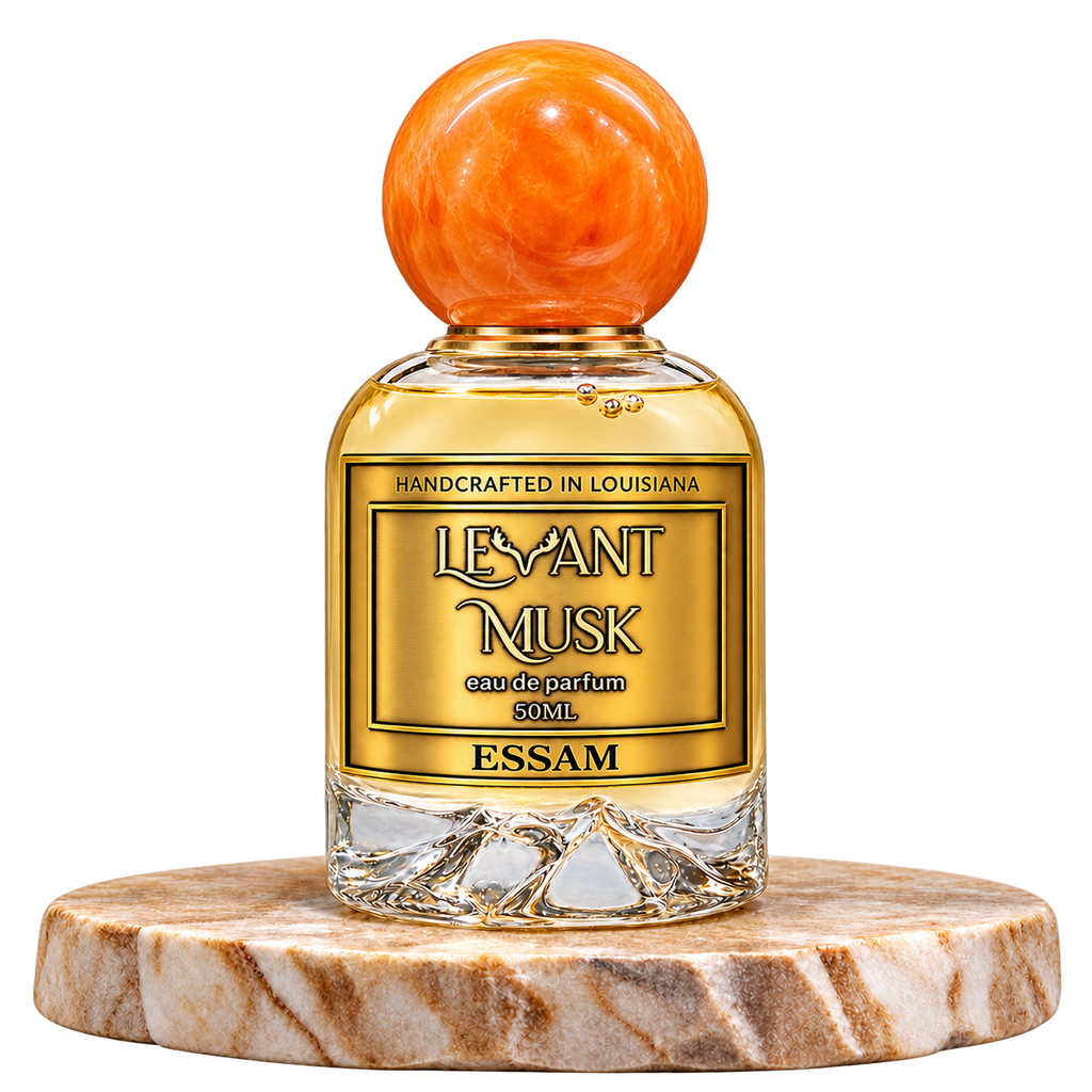 ESSAM by Levant Musk, plain bottle on a marble pedestal