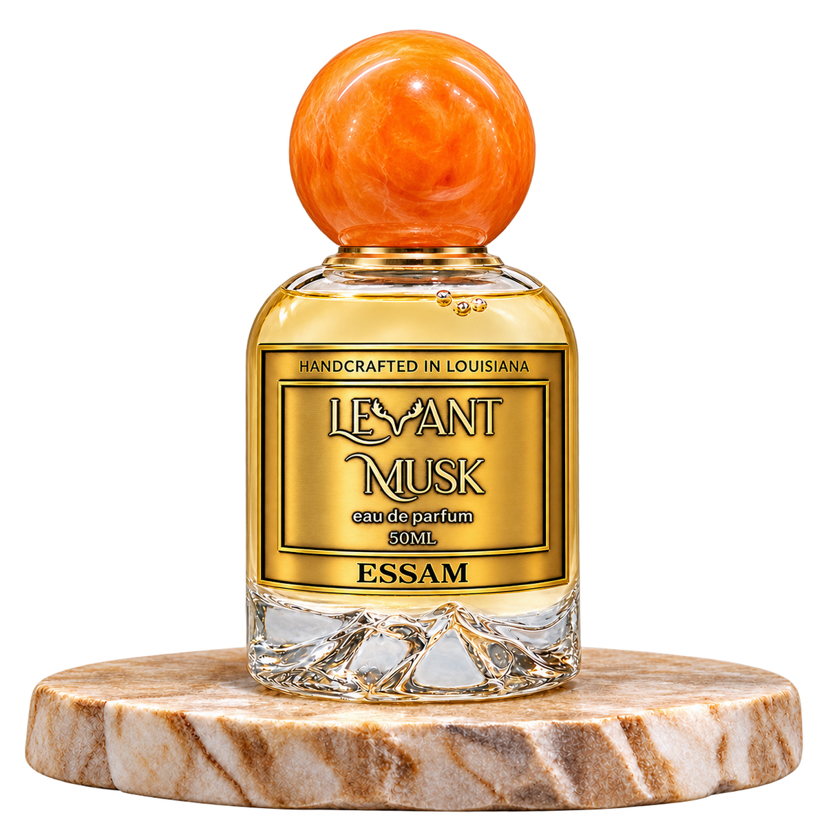 ESSAM by Levant Musk, plain bottle on a marble pedestal