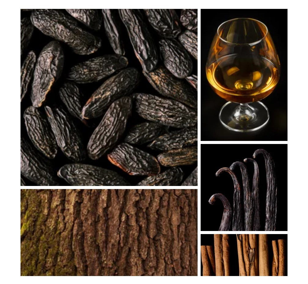 Malak fragrance styled with notes of cognac, oak, and praline