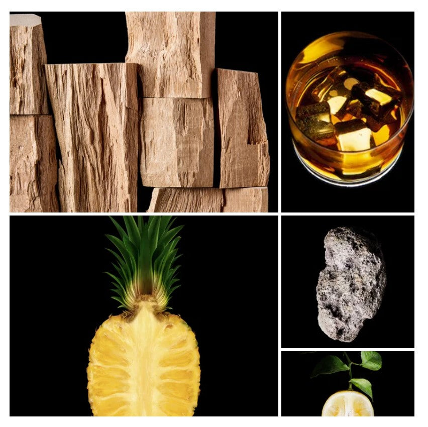 Reem fragrance styled with notes of bergamot, apple, and ambroxan
