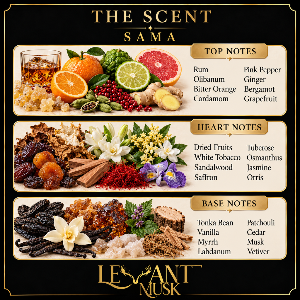 SAMA by Levant Musk, exact fragrance notes card