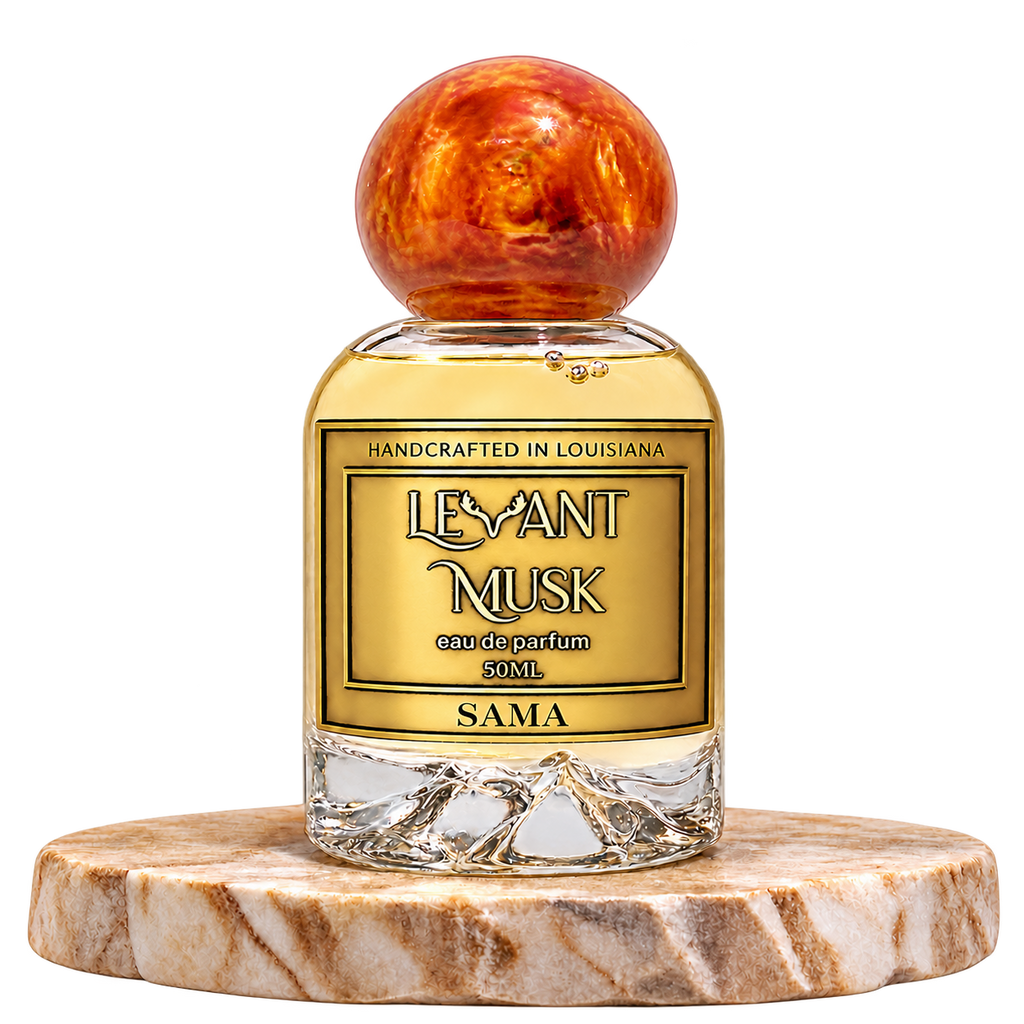 SAMA by Levant Musk, plain bottle on a marble pedestal