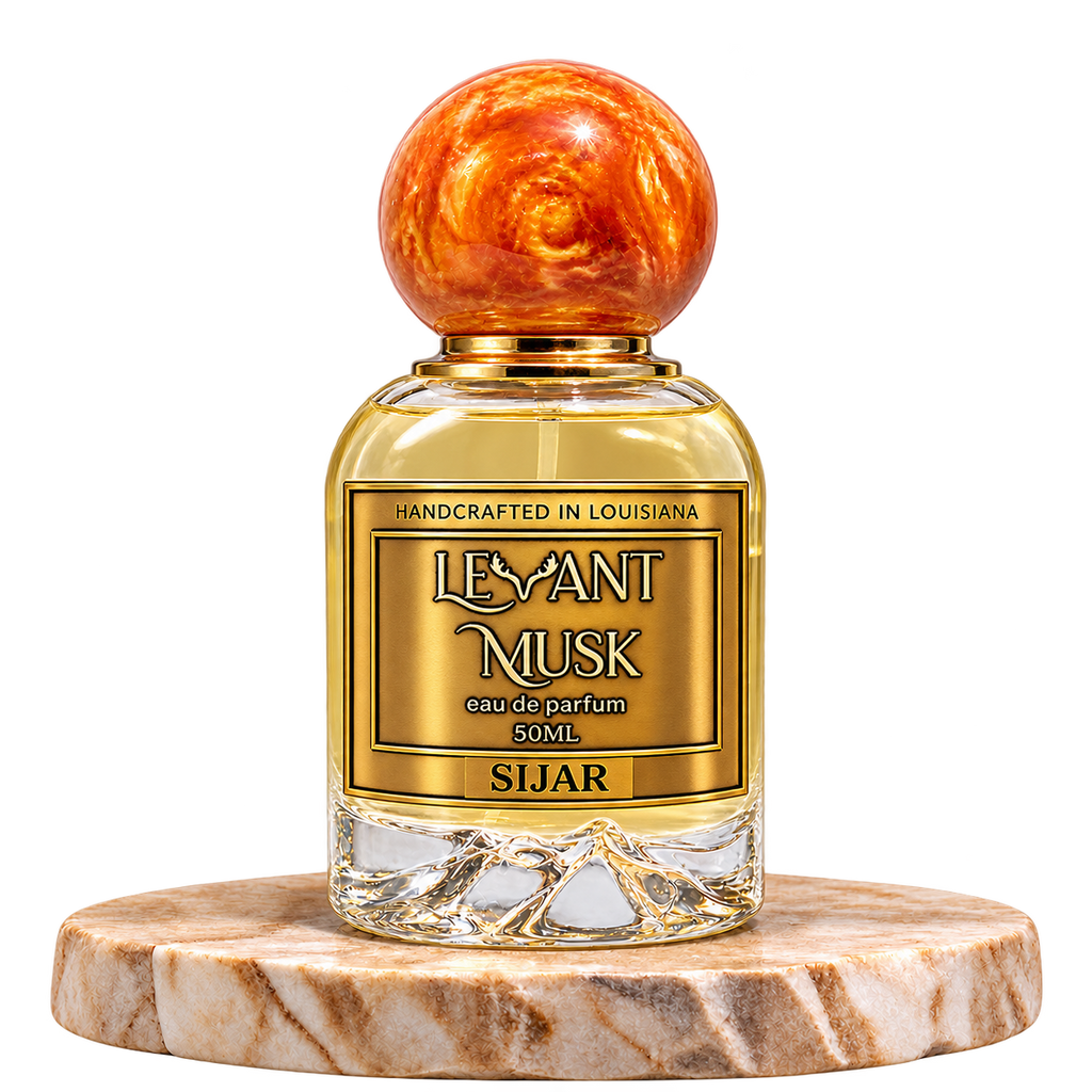 SIJAR by Levant Musk, plain bottle on a marble pedestal
